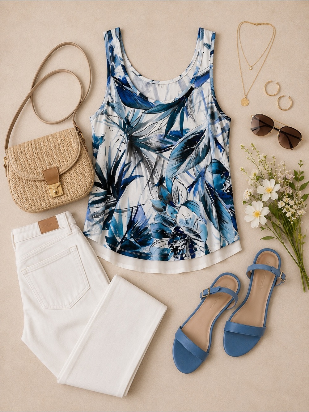 Karen Kane Sea Glass Stretch Jersey Tropical Tank